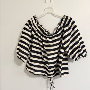 Who What Wear Black and White Striped Off-Shoulder Top